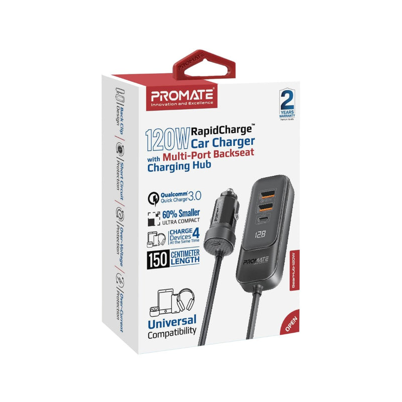 Promate 120W Quick Charging Car Charger - Black - TJR2Z83