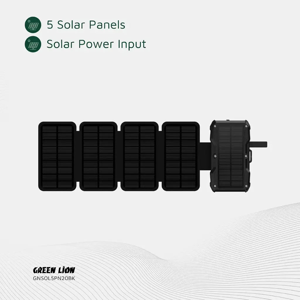 Green Lion Solar 5 -Panel 20000Mah Powerbank Pd20W - Black(990478100336)