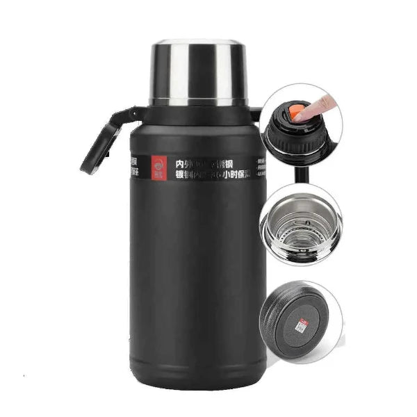 DKADI KD9062 Double Wall Insulated Large Vacuum Flasks Bottle -Black