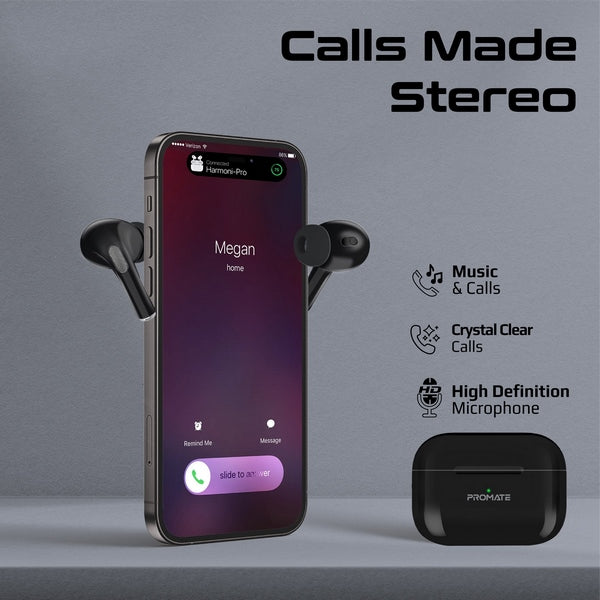Promate Harmoni-Pro HD InteliTouch TWS Earphones - Black - TJRBDH2