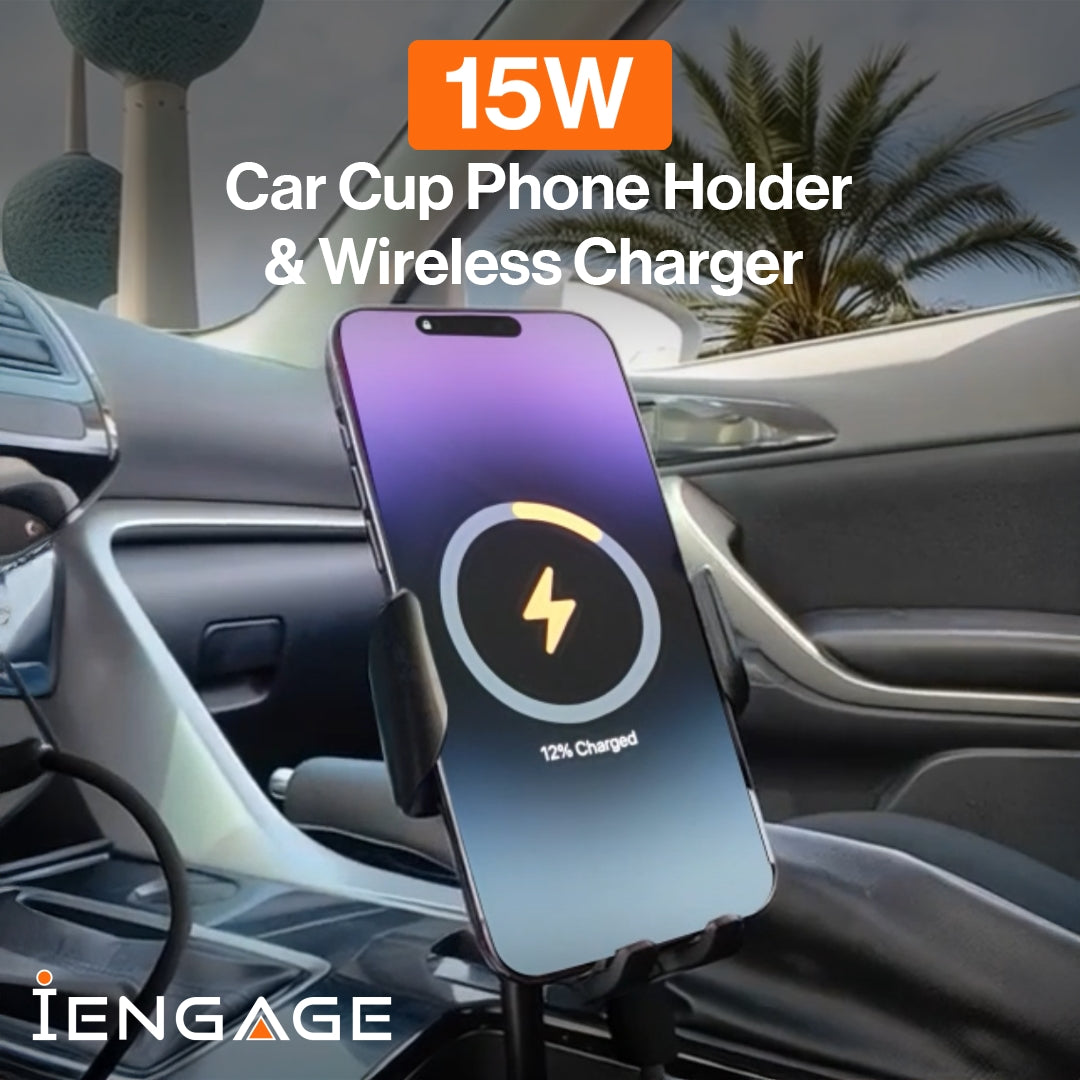 iEngage Smart Car Cup Phone Holder With Wireless Charging(15W)