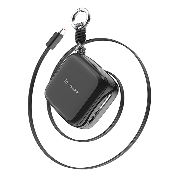 iEngage Portable 10000 mAh Powerbank Bank With Retractable Cable 40W (Black)
