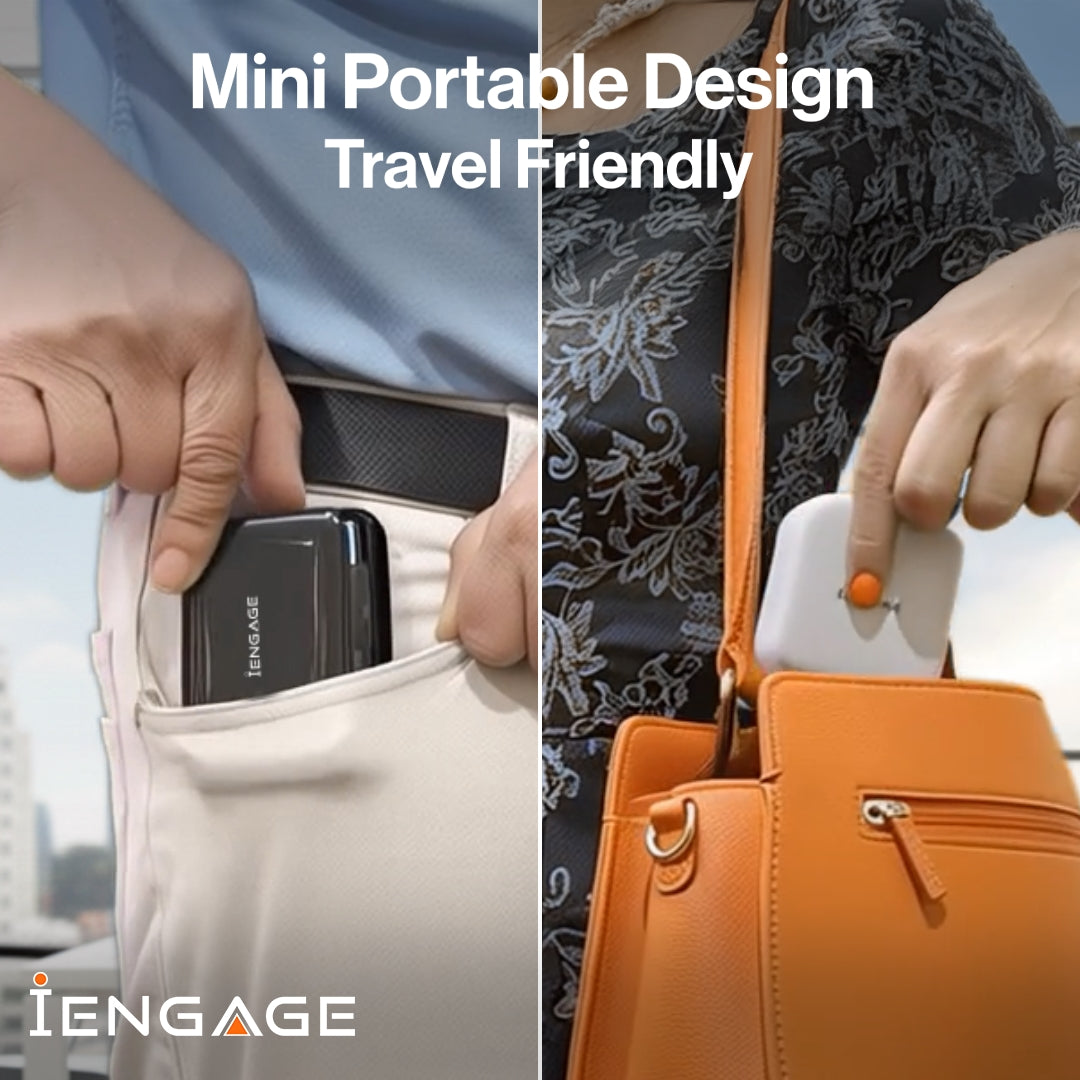 iEngage Portable 10000 mAh Powerbank Bank With Retractable Cable 40W (White)