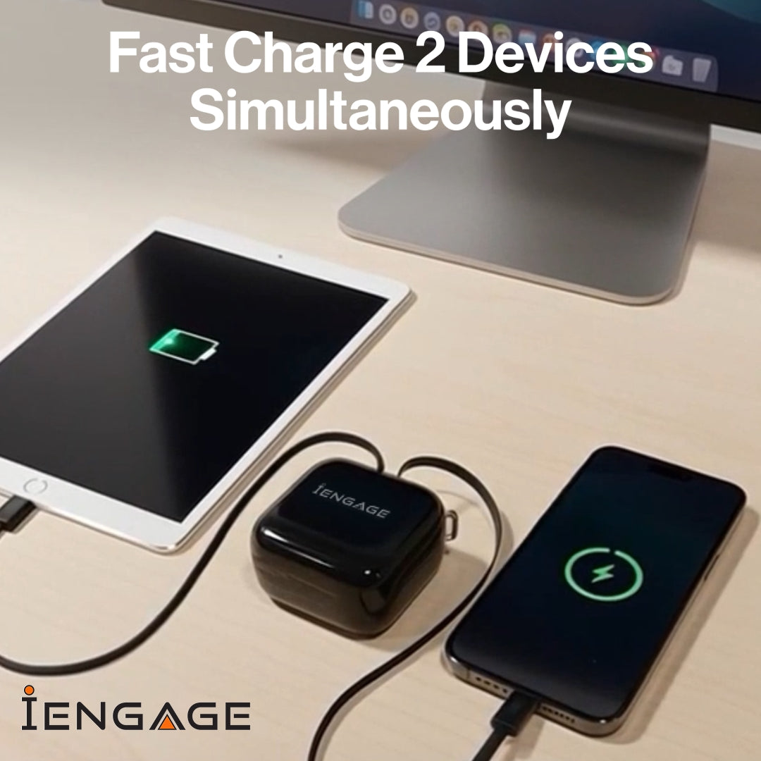 iEngage Portable 10000 mAh Powerbank Bank With Retractable Cable 40W (White)