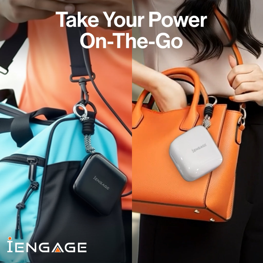 iEngage Portable 10000 mAh Powerbank Bank With Retractable Cable 40W (White)