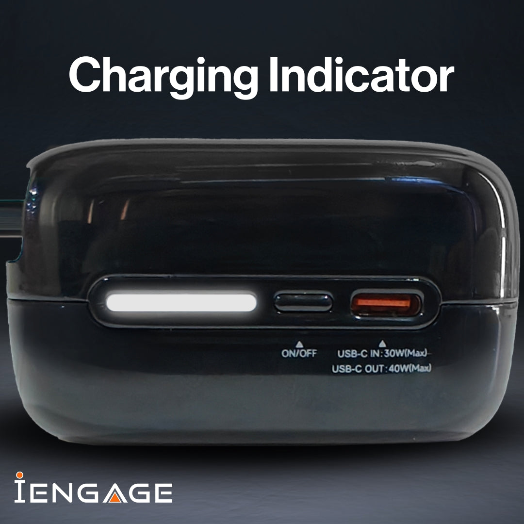 iEngage Portable 10000 mAh Powerbank Bank With Retractable Cable 40W (White)