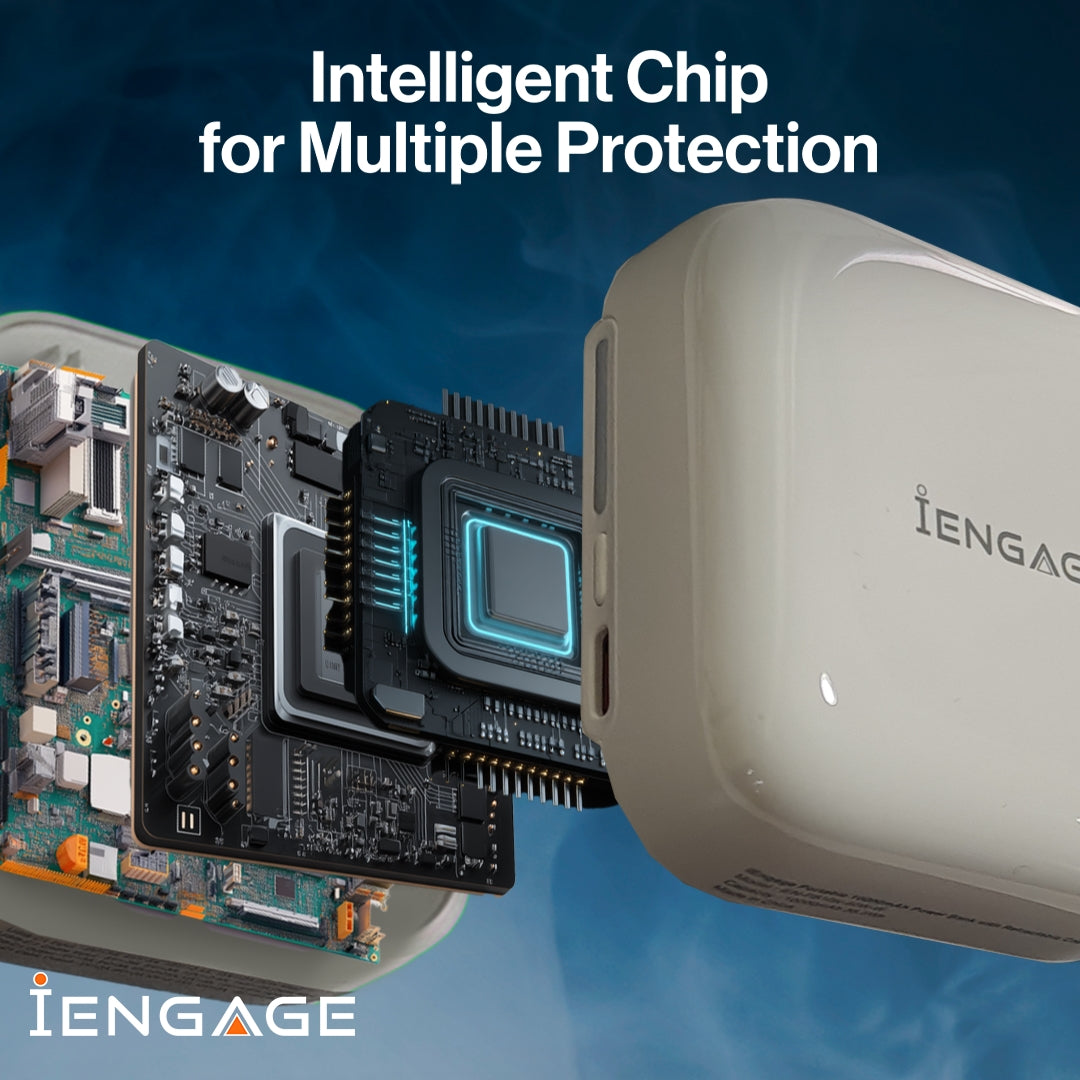 iEngage Portable 10000 mAh Powerbank Bank With Retractable Cable 40W (White)