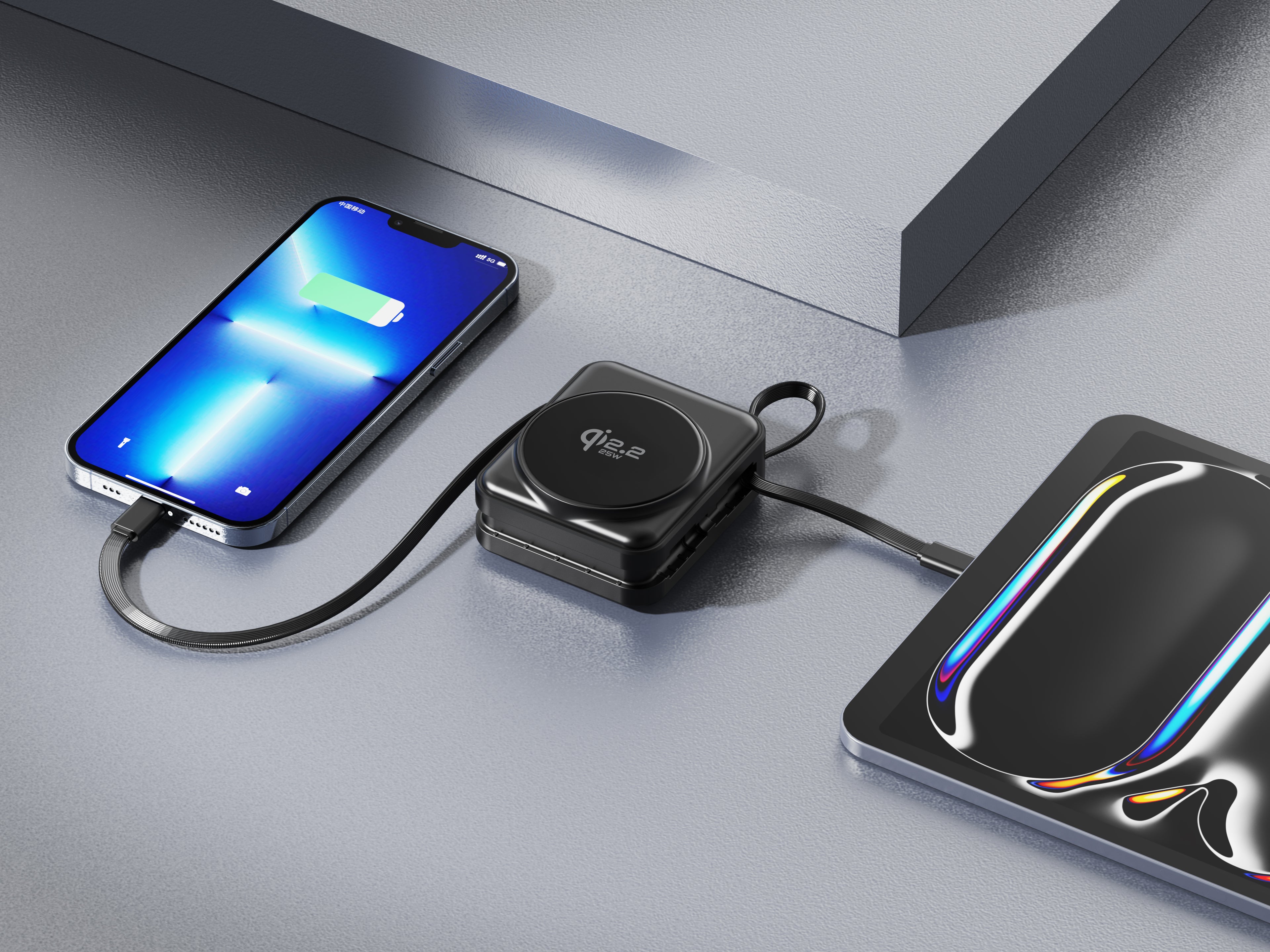 iEngage 10000mAh Semi Solid Battery Qi2.2 Magsafe Powerbank مع كابلات مدمجة 
