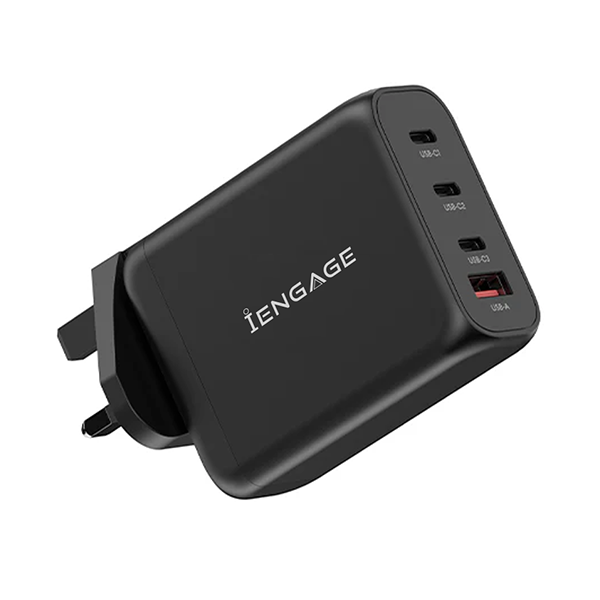 iEngage 100W Power Adapter With Interchangeable Uk/Eu Plug & 4 Ports