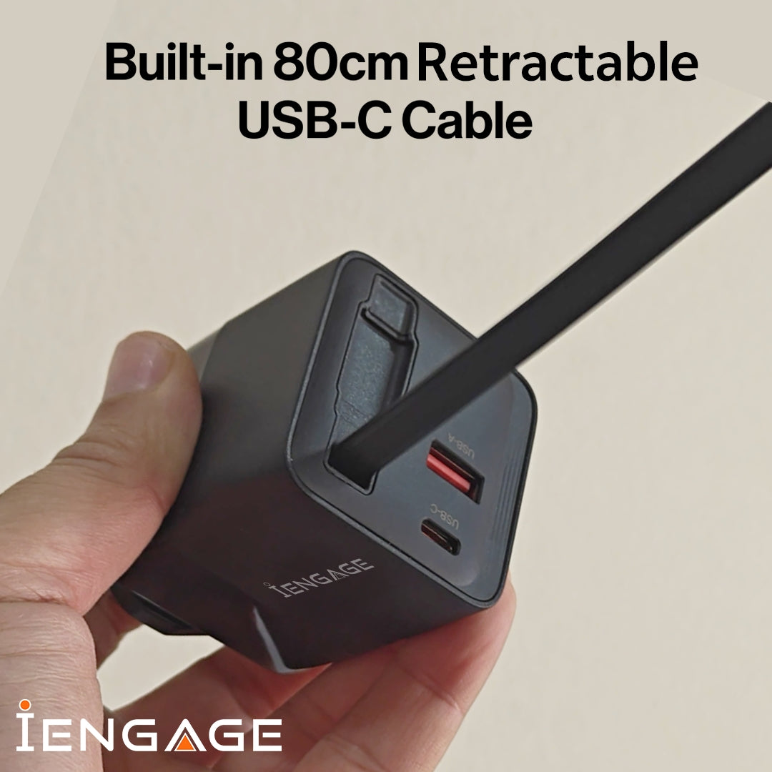 iEngage Dual Port C+A 65W Gan Power Adapter With Usb-C Cable