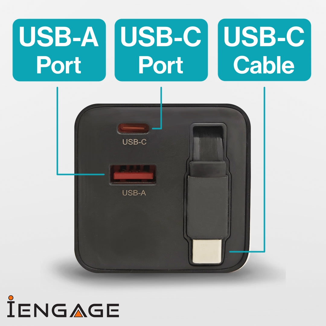 iEngage Dual Port C+A 65W Gan Power Adapter With Usb-C Cable