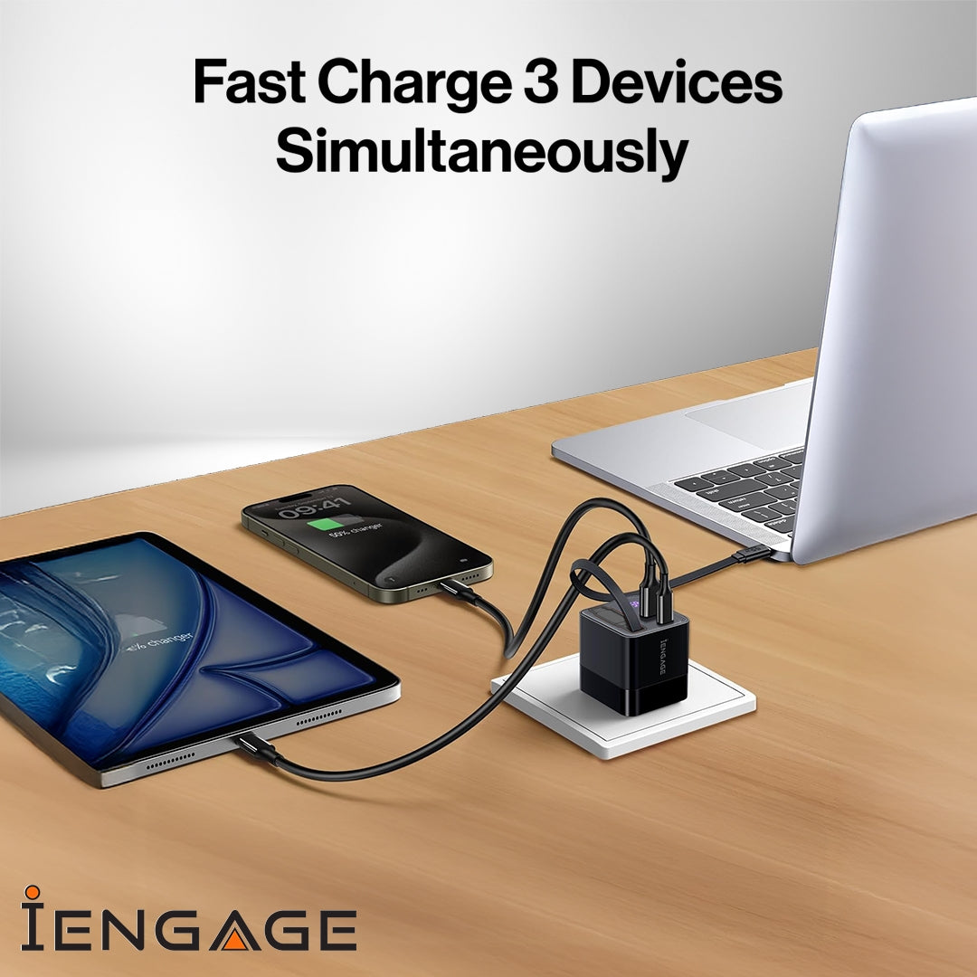 iEngage Dual Port C+A 65W Gan Power Adapter With Usb-C Cable
