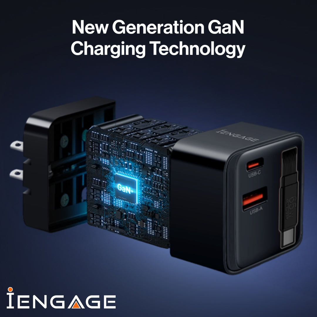 iEngage Dual Port C+A 65W Gan Power Adapter With Usb-C Cable