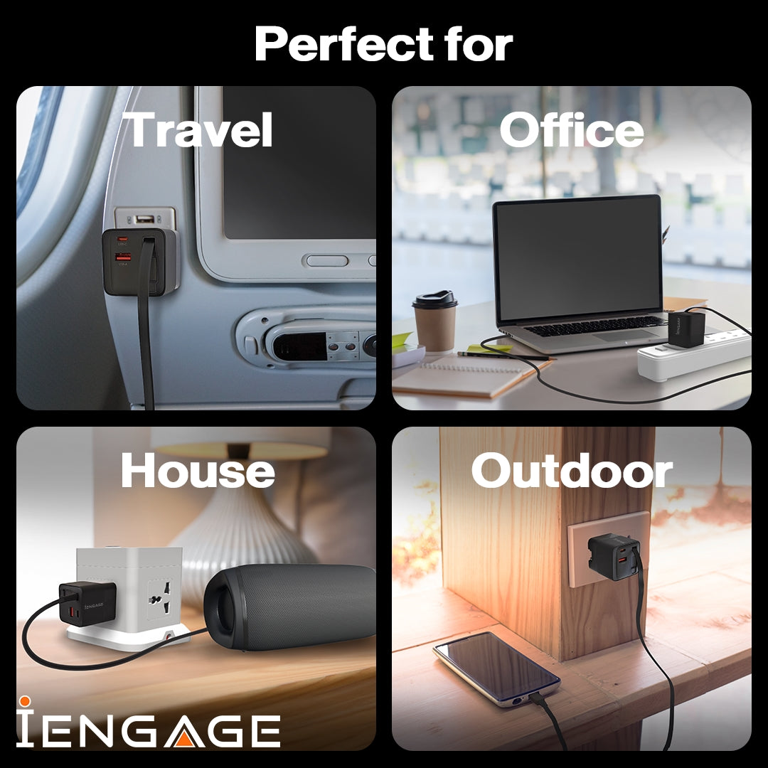 iEngage Dual Port C+A 65W Gan Power Adapter With Usb-C Cable