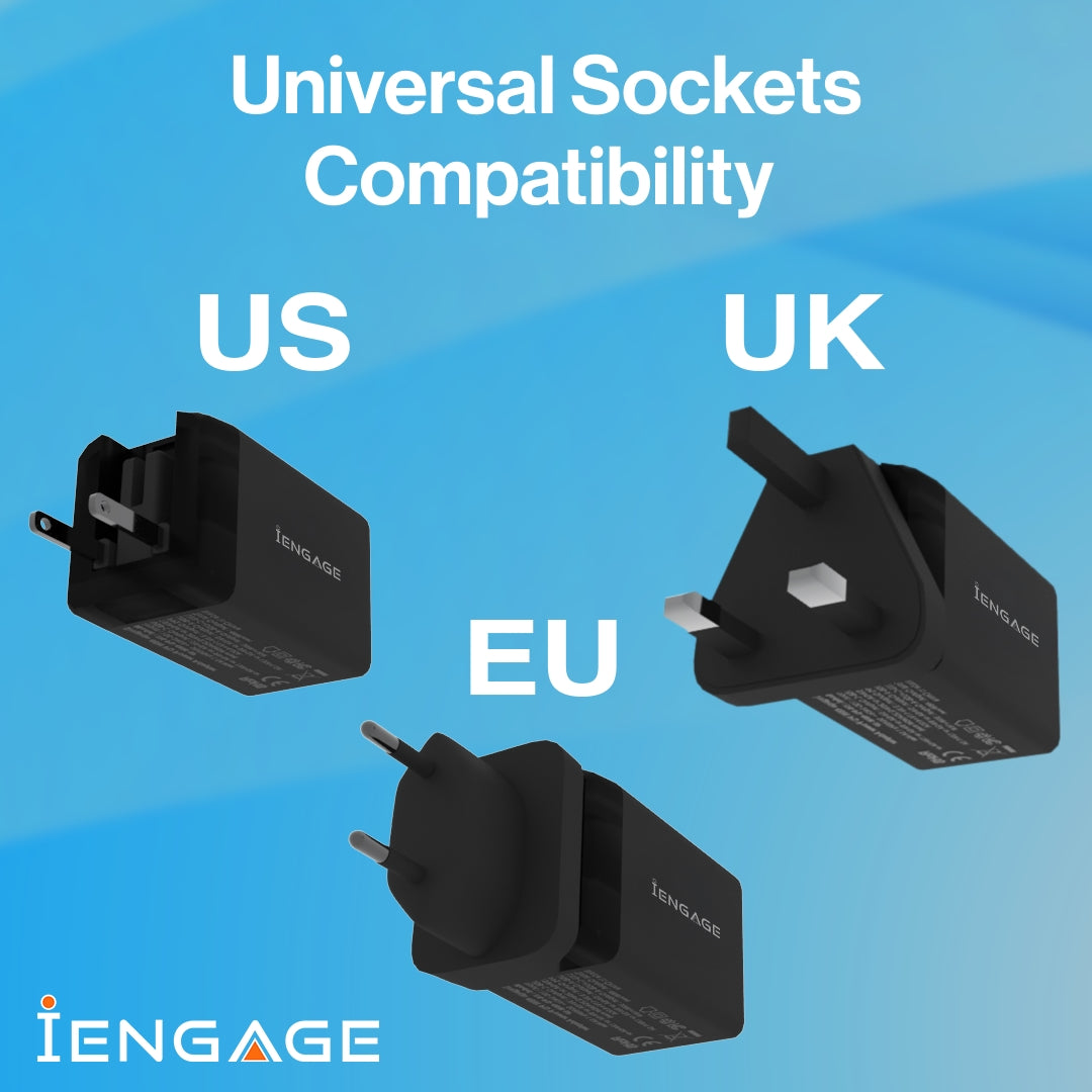 iEngage Dual Port 48W Power Adapter With Interchangeable Uk/Eu Plug