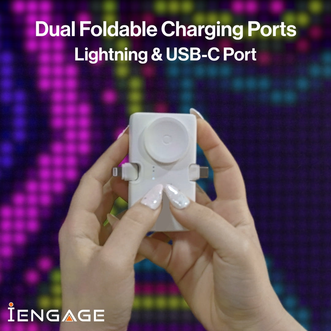 iEngage Portable Dual Port Lightning/Usb-C & Watch Charging Powerbank(5000Mah)-White