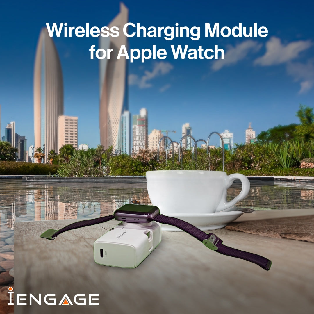 iEngage Portable Dual Port Lightning/Usb-C & Watch Charging Powerbank(5000Mah)-White