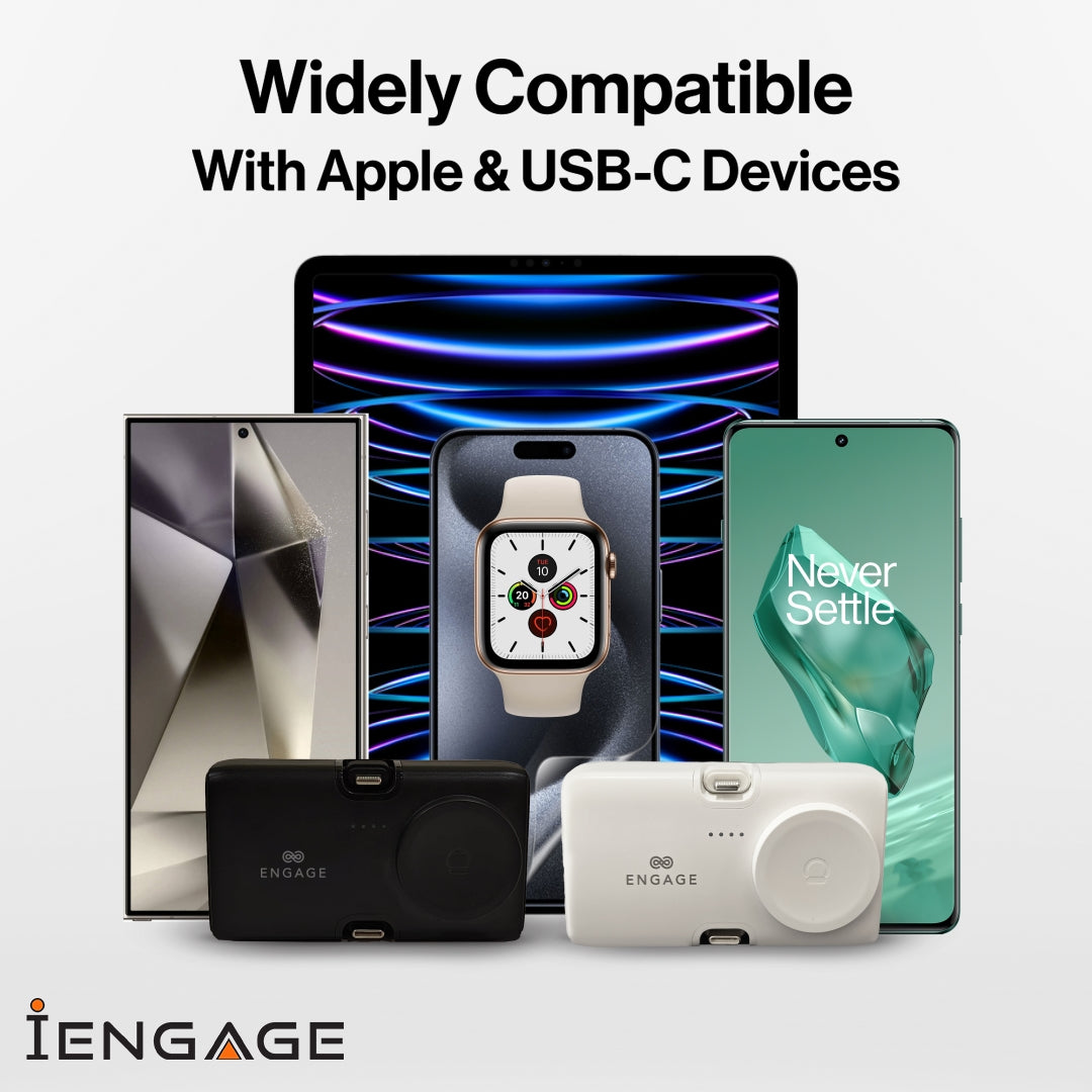 iEngage Portable Dual Port Lightning/Usb-C & Watch Charging Powerbank(5000Mah)-White