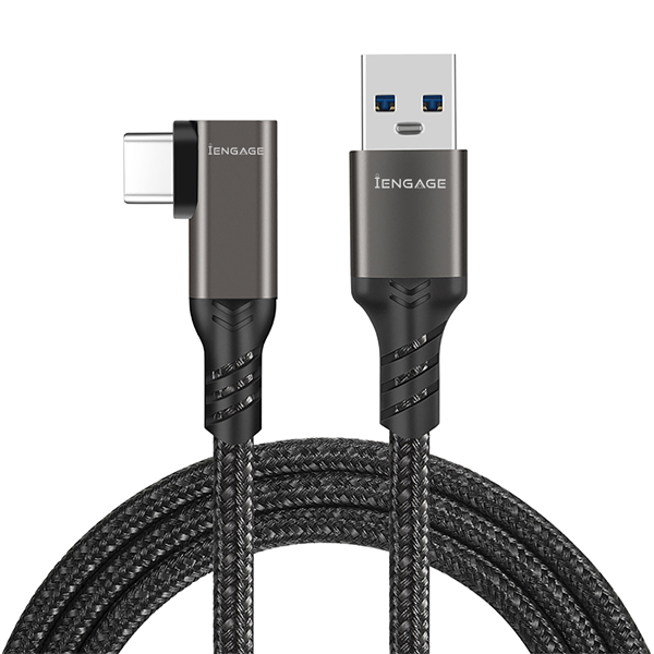 iEngage Braided T-Angled USB-A To USB -C Cable( USB 3.2) (2M) (Black)