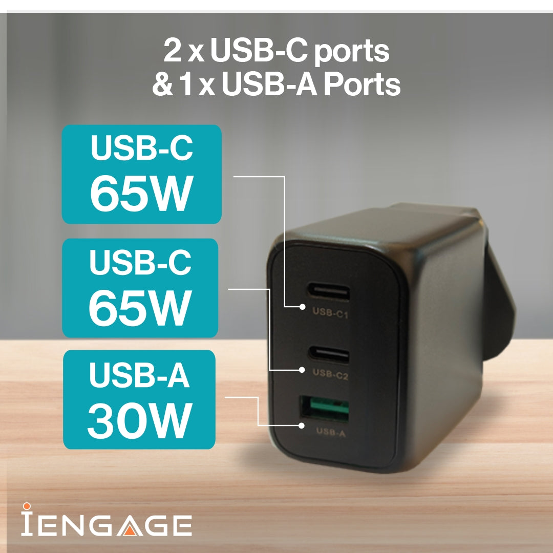 iEngage Travel Charger 65W Uk/Eu Plug (Black)