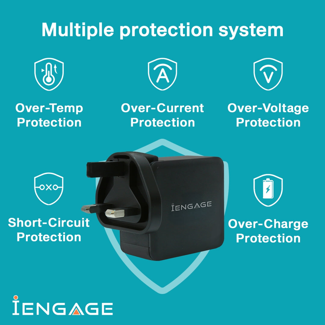 iEngage Travel Charger 65W Uk/Eu Plug (Black)