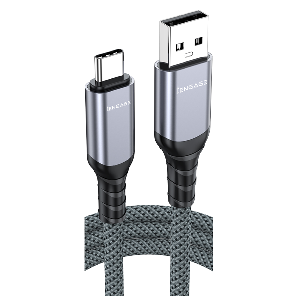 iEngage Braided USB-A To USB -C Cable( USB 3.2) (2M) (Light Gray)