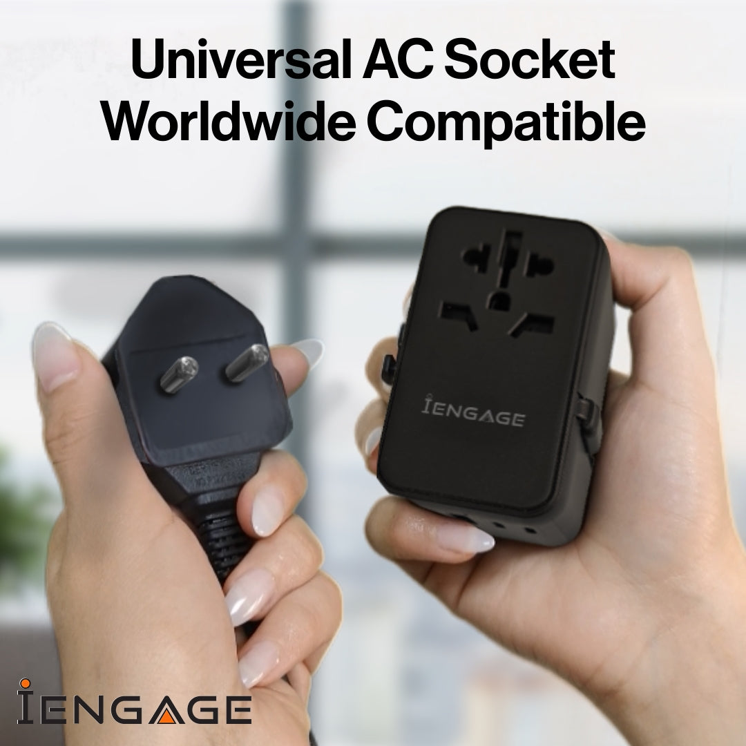 Iengage 100W Universal Travel Adapter DualusB-C & A Ports/USB-C CBL