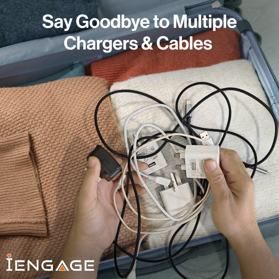 INGAGE 70W Universal Travel Adapter (2x USB-C/A المنافذ) (كابل USB-C القابل للسحب)