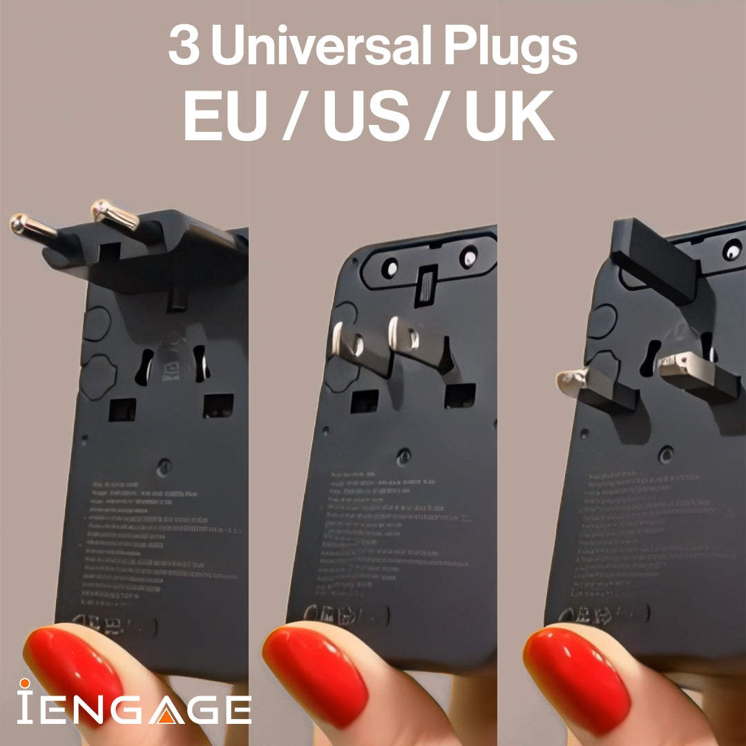 INGAGE 70W Universal Travel Adapter (2x USB-C/A المنافذ) (كابل USB-C القابل للسحب)