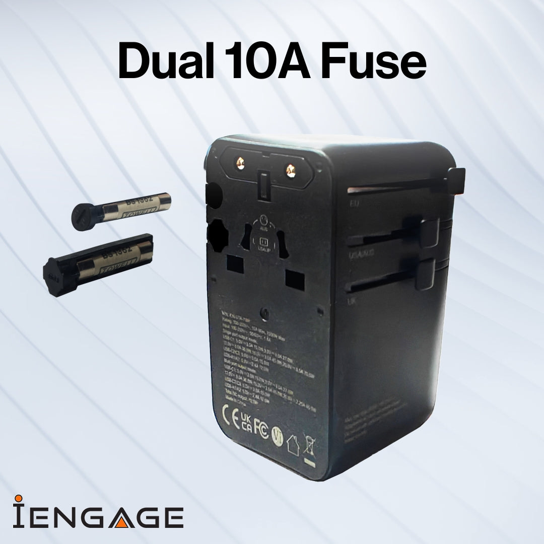 INGAGE 70W Universal Travel Adapter (2x USB-C/A المنافذ) (كابل USB-C القابل للسحب)