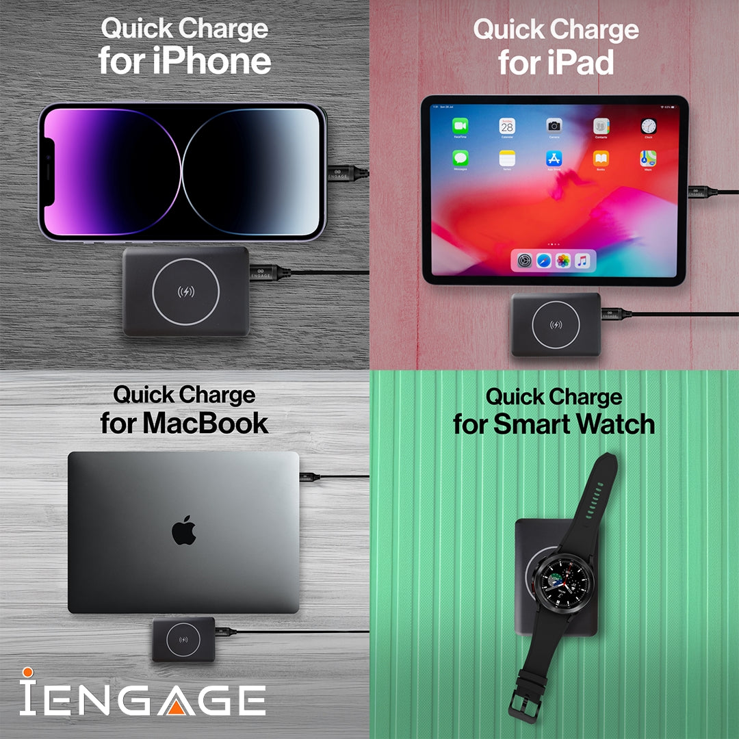 iEngage Compact Wireles Magnetic Power bank 10000 mAh W/Led Display Pd 45W