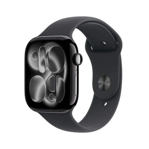 Apple Watch Series 11 GPS + Cellular 46mm Jet Black Aluminium Case with Black Sport Band – M/L