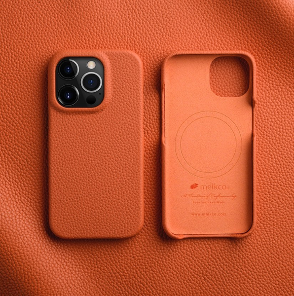 Melkco Back Snap Pro Series With Magsafe Clemence Leather Regal Cover Case For Iphone 15 Pro - Orange