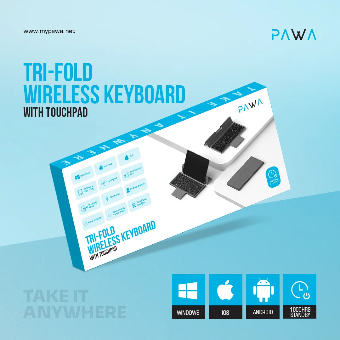 Pawa Tri-fold wireless keyboard with Touchpad