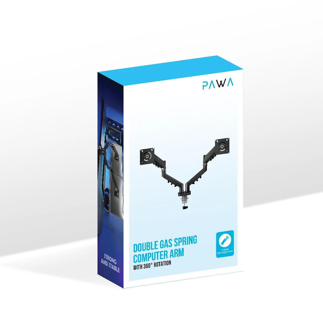 Pawa Double Gas Spring Computer Arm with 360 Rotation
