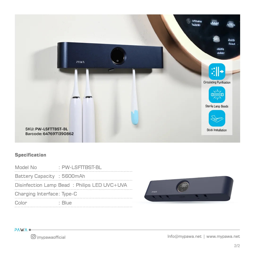 Pawa Automatic Toothbrush Sterilizer.-Blue