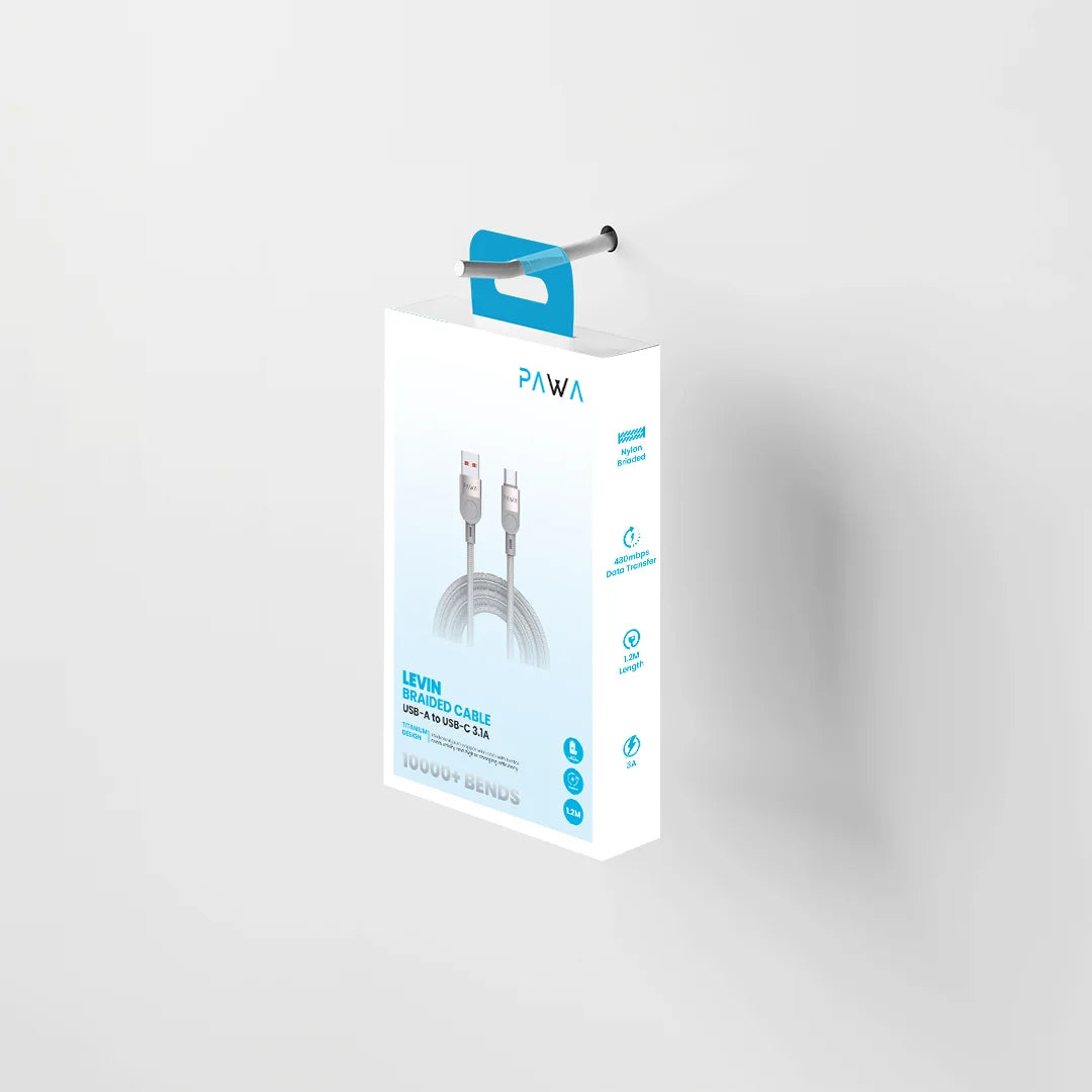 Pawa Levin  USB-A To Type-C Braided Cable 1.2M - Grey Titanium