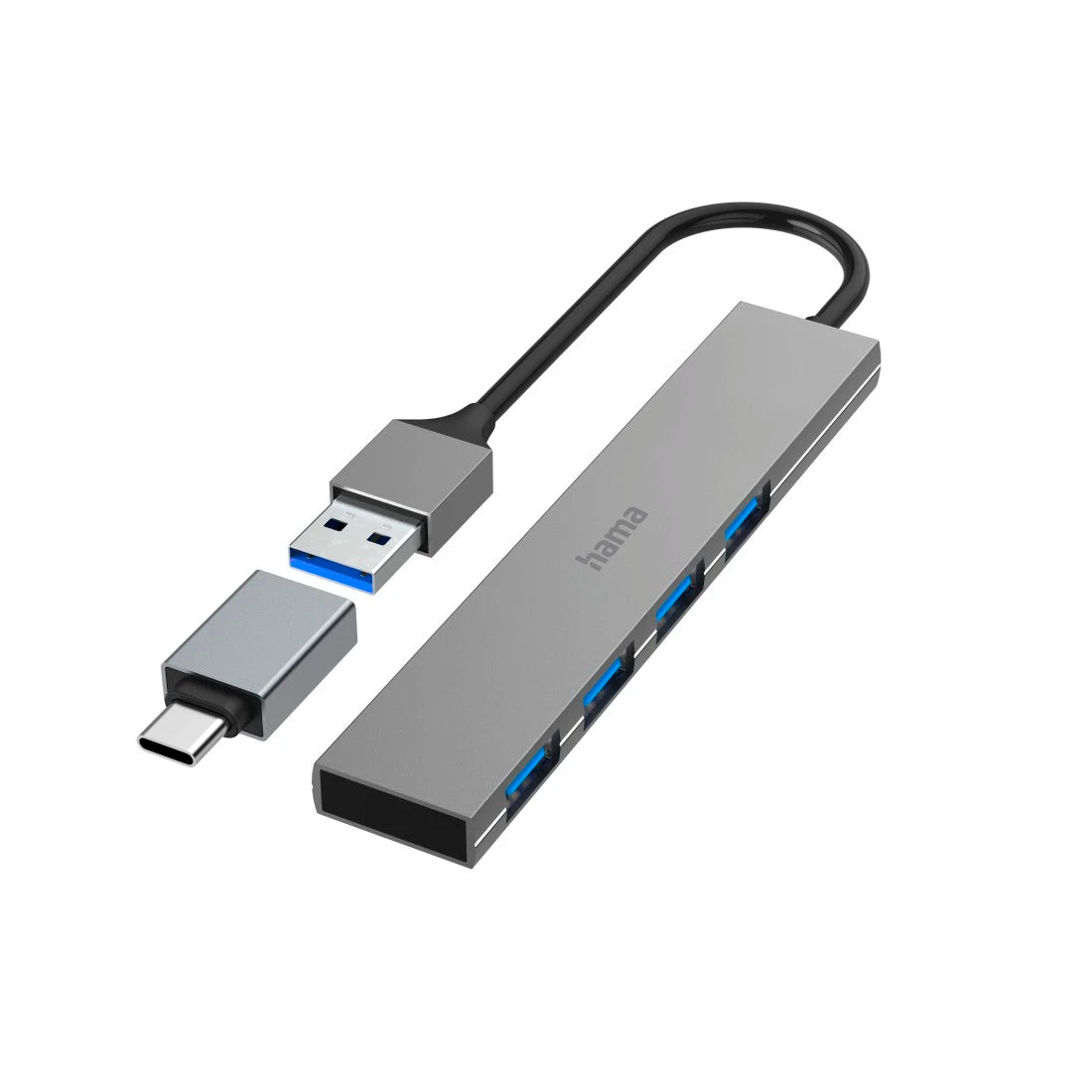 Hama USB hub, 4 ports, USB 3.2 Gen1, 5 Gbit/s, ultra slim, incl. USB-C adapter