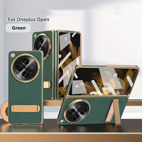 OnePlus Open PU Artificial Leather Plating Case With Metal Kickstand Green - FGNR