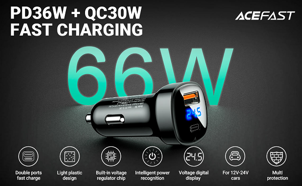 AceFast Car Charger B4 66W (1xUSB-C+1xUSB-A)