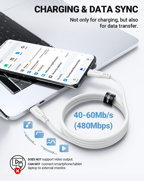 Acefast Charging Data Cable C3-03 USB-C to USB-C (White)