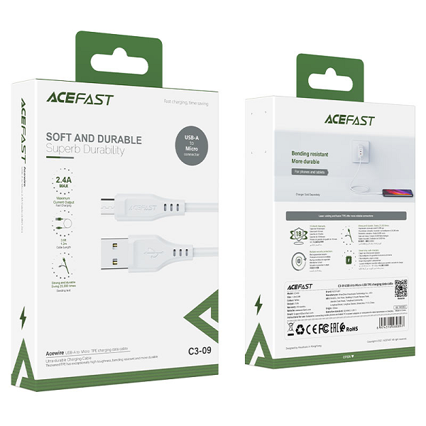 Acefast Charging Data Cable C3-09 USB-A to Micro-USB (White)