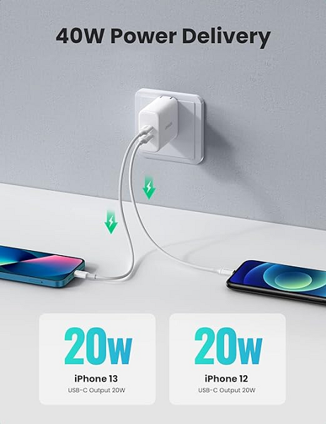 UGREEN 40W Dual Port USB C Charger Block with Foldable Plug