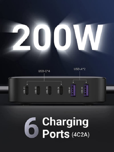 Ugreen Nexode 200W USB C GaN Charger-6 Ports Desktop Charge