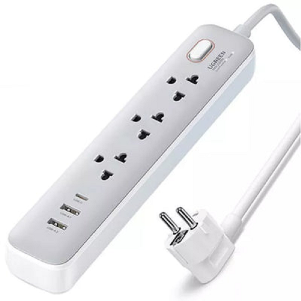 UGREEN CD286 15143 6-in-1 Surge Protector Power Strip 2 AC Outlets + 30W 2A1C White
