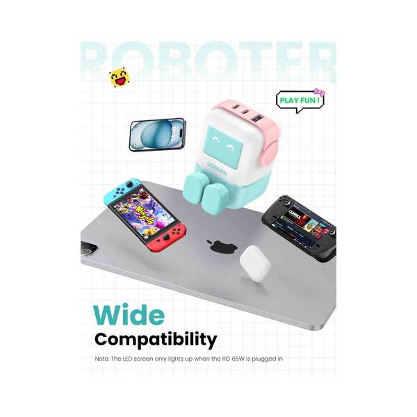 Ugreen Nexode 65W 3 -Port Gan Fast Charger -pint Blue