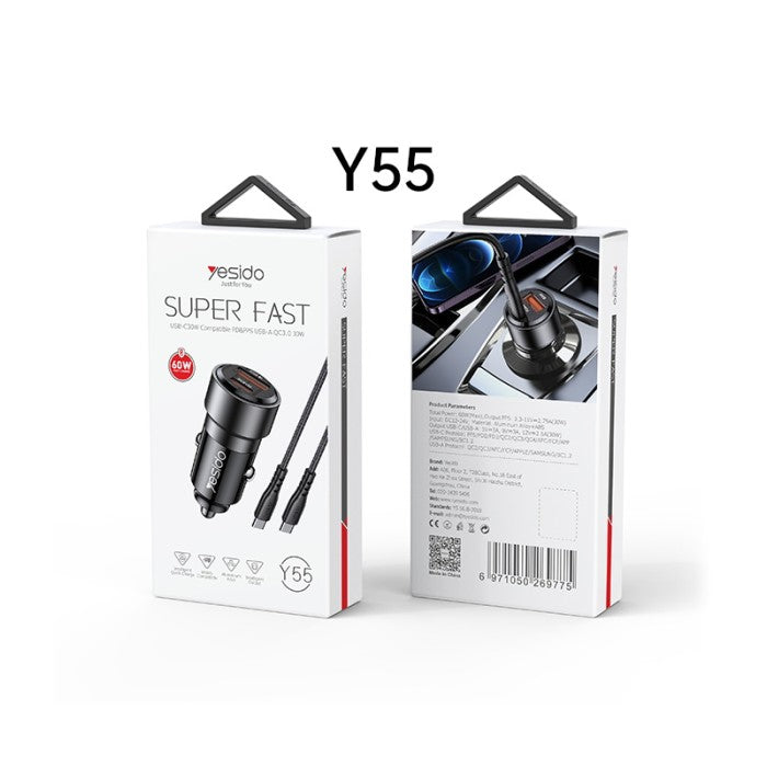 Yesido Y55 60W Car Charger + Pd To Type C Cable