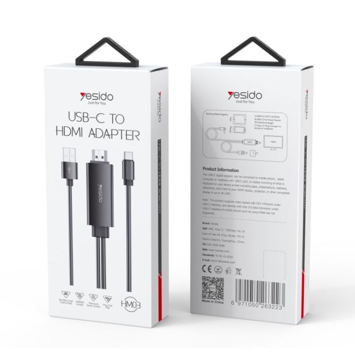 Yesido Hm03 Usb 4K 30Hz Pd To Hdmi Cable Adapter
