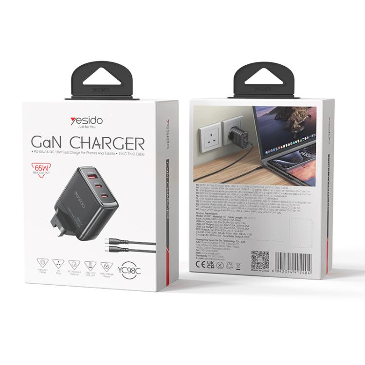 Yesido Yc98C 65W Pd & Usb 18W Gan Charger + Pd To Type C 1M Cable