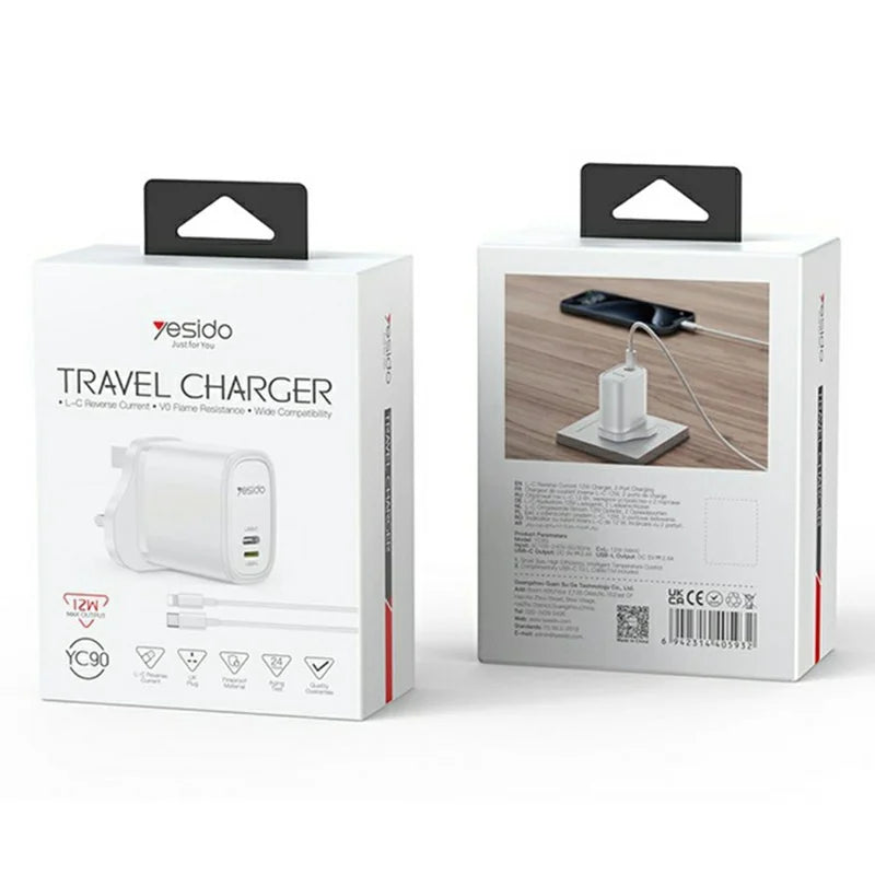 Yesido Yc90 12W 2Port Pd + Iphone Charger With 1M Cable
